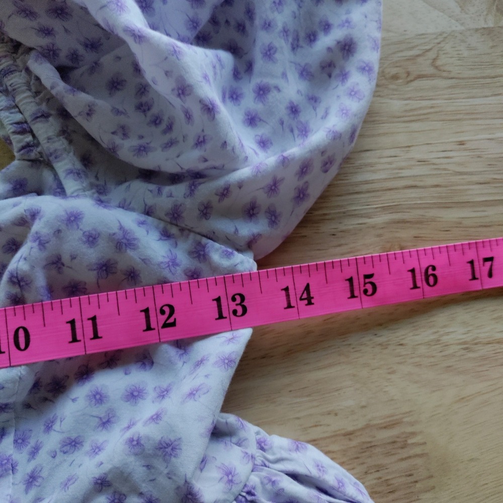 Selkie Purple Floral Puff Sleeve Babydoll Mini Dress XS Cottagecore Rayon - Picture 6 of 8